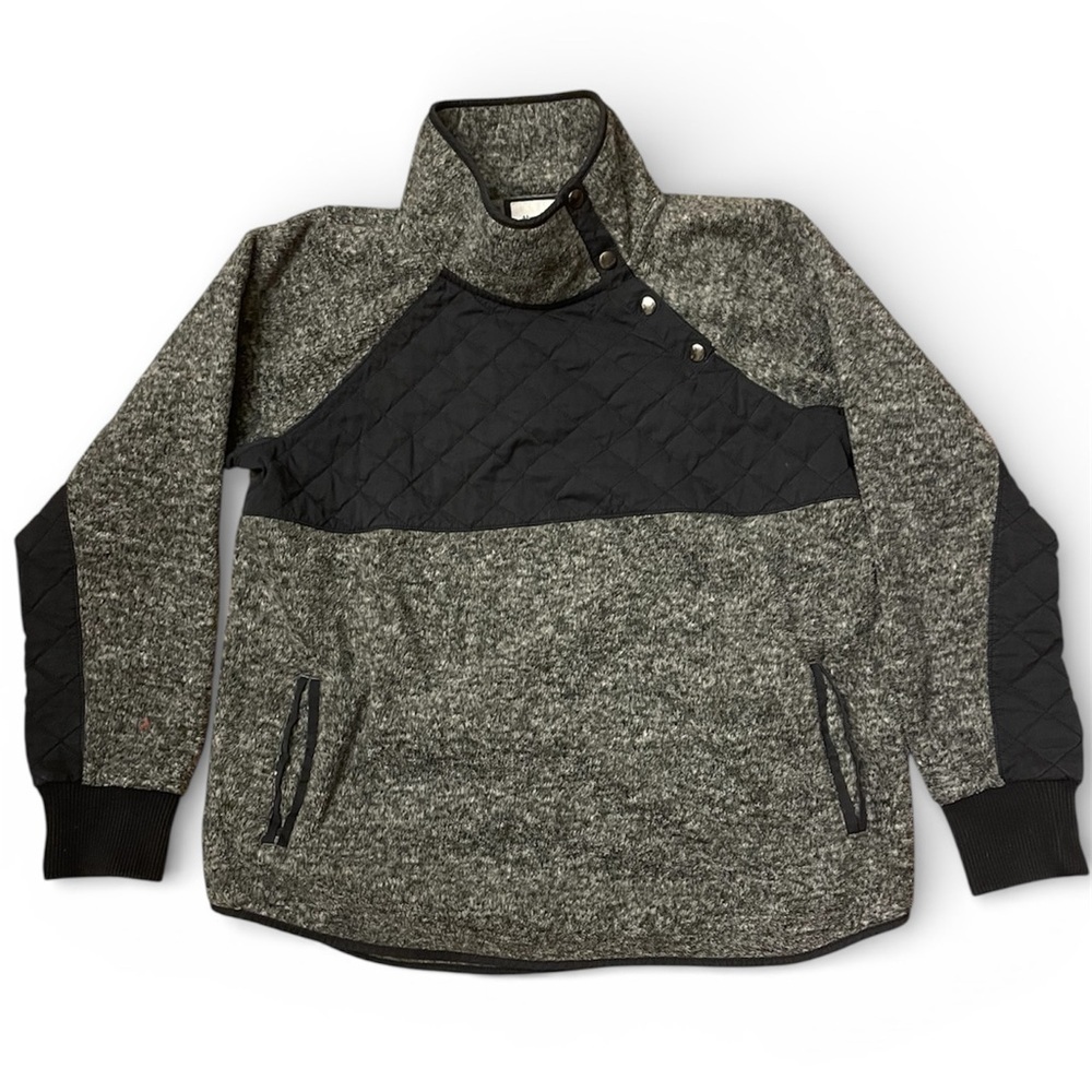 Abercrombie & Fitch Asymmetrical Snap Quilted Fleece Pullover‎ Grey Black L
